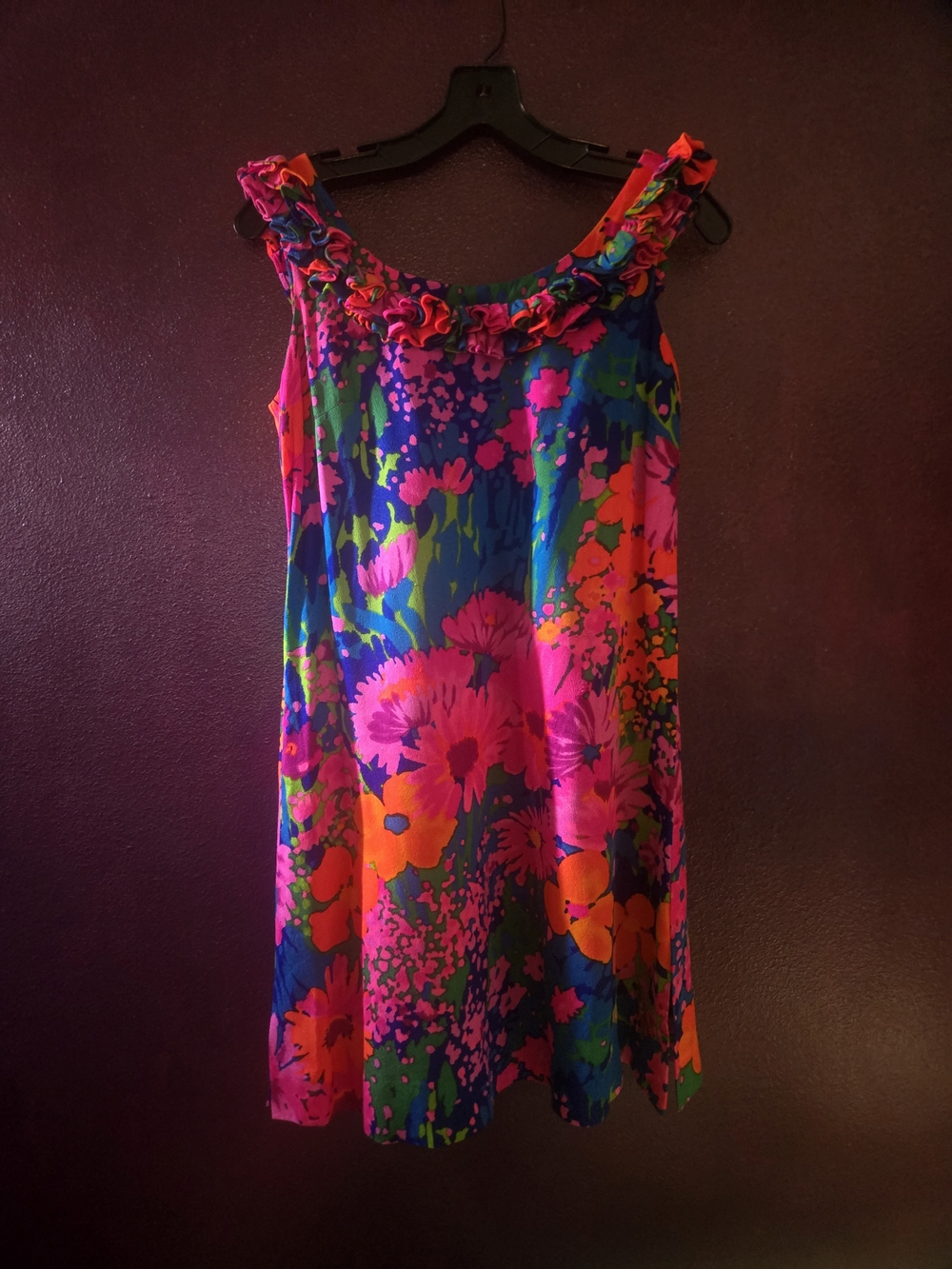 Vtg Psychedelic Floral-Print Shift Dress